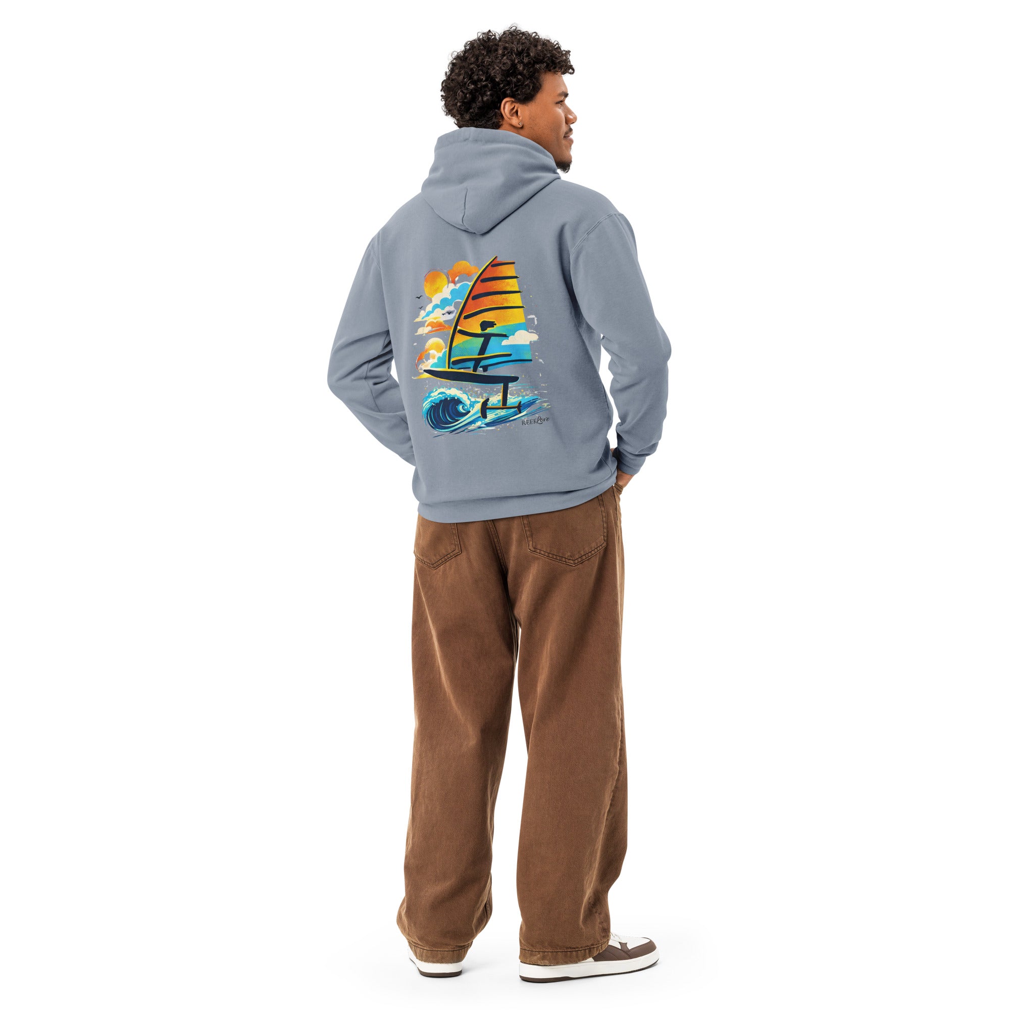 Windsurf Foil Classic Sunset Graphic Unisex Hoodie-perfect windsurfing, wing foiling, windsurf foil themed graphic t-shirt-custom Reef Love Design