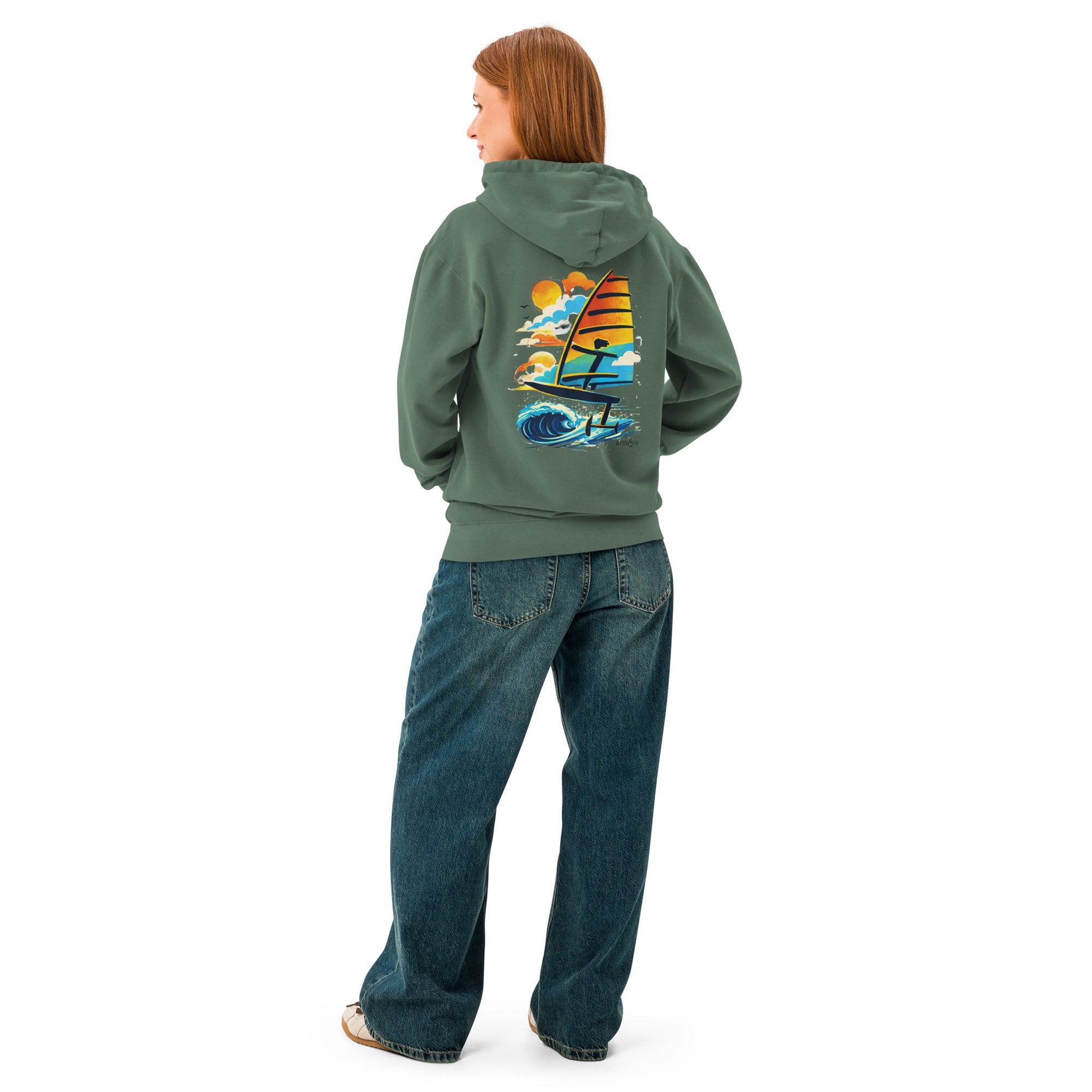 Windsurf Foil Classic Sunset Graphic Unisex Hoodie-perfect windsurfing, wing foiling, windsurf foil themed graphic t-shirt-custom Reef Love Design