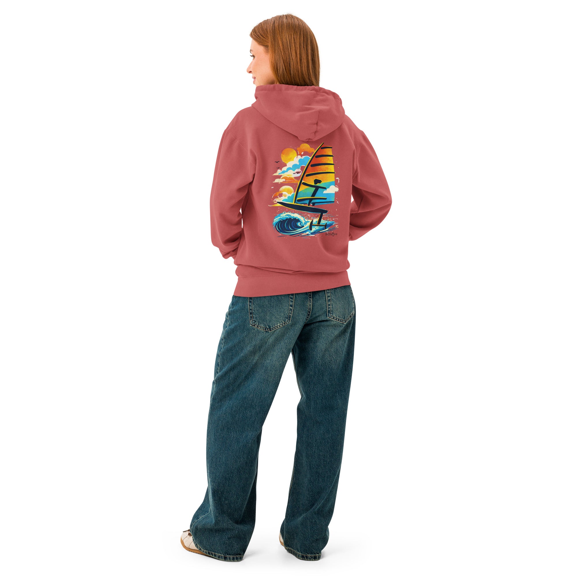 Windsurf Foil Classic Sunset Graphic Unisex Hoodie-perfect windsurfing, wing foiling, windsurf foil themed graphic t-shirt-custom Reef Love Design