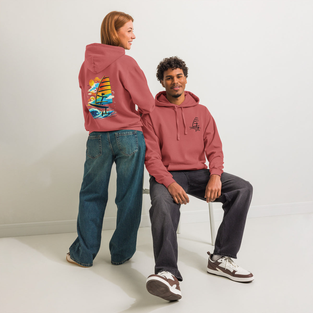 Windsurf Foil Classic Sunset Graphic Unisex Hoodie-perfect windsurfing, wing foiling, windsurf foil themed graphic t-shirt-custom Reef Love Design