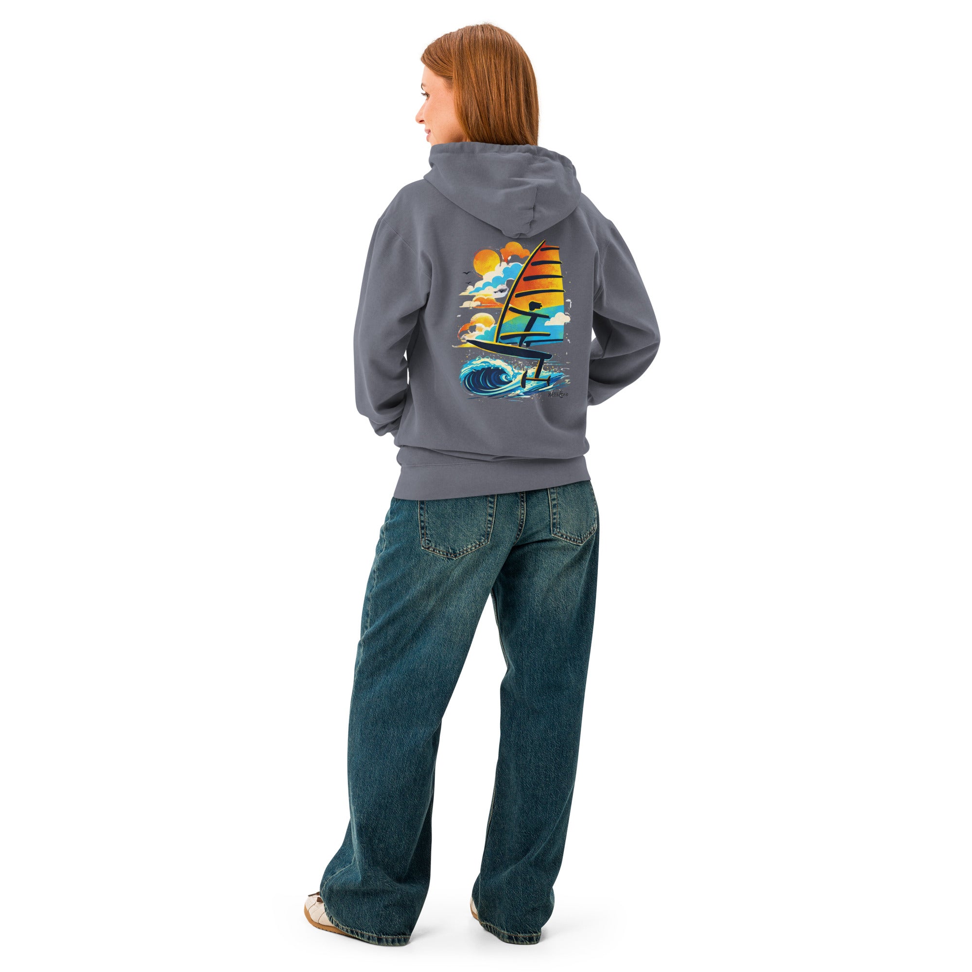 Windsurf Foil Classic Sunset Graphic Unisex Hoodie-perfect windsurfing, wing foiling, windsurf foil themed graphic t-shirt-custom Reef Love Design