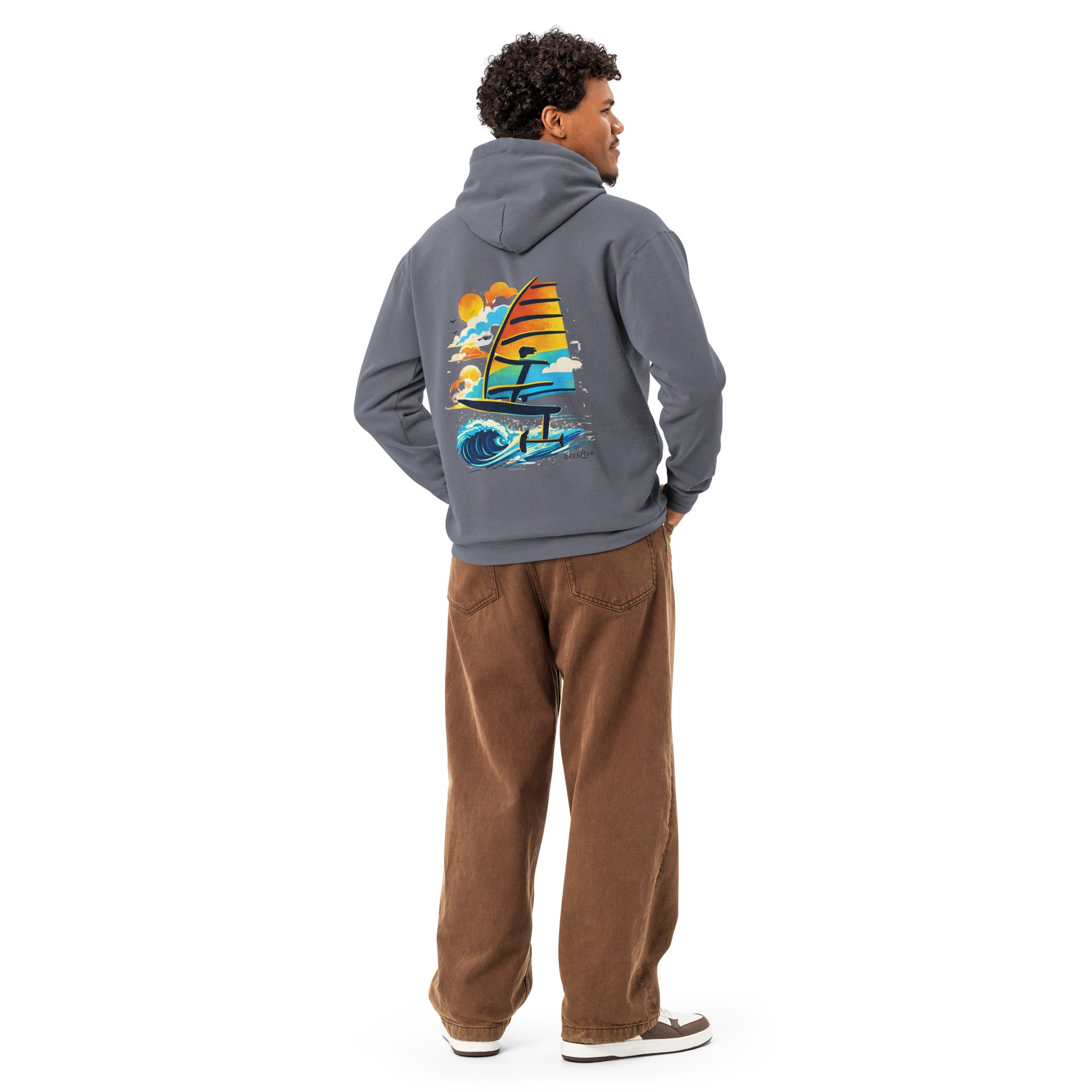 Windsurf Foil Classic Sunset Graphic Unisex Hoodie-perfect windsurfing, wing foiling, windsurf foil themed graphic t-shirt-custom Reef Love Design