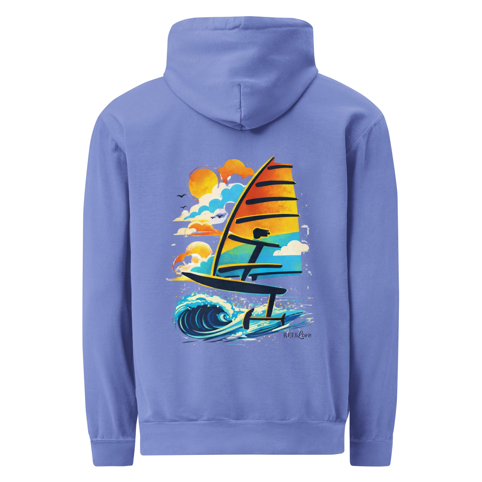 Windsurf Foil Classic Sunset Graphic Unisex Hoodie-perfect windsurfing, wing foiling, windsurf foil themed graphic t-shirt-custom Reef Love Design
