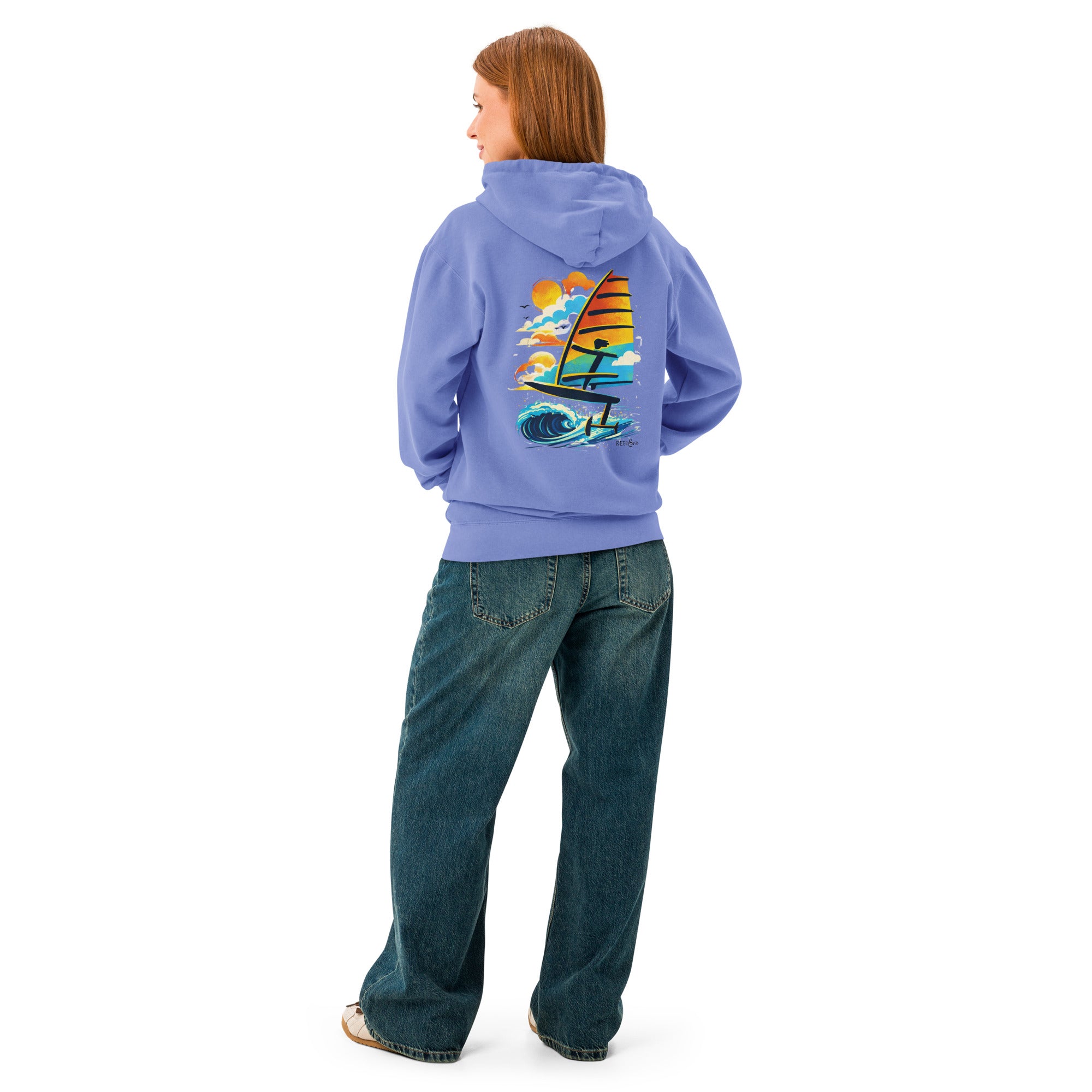 Windsurf Foil Classic Sunset Graphic Unisex Hoodie-perfect windsurfing, wing foiling, windsurf foil themed graphic t-shirt-custom Reef Love Design