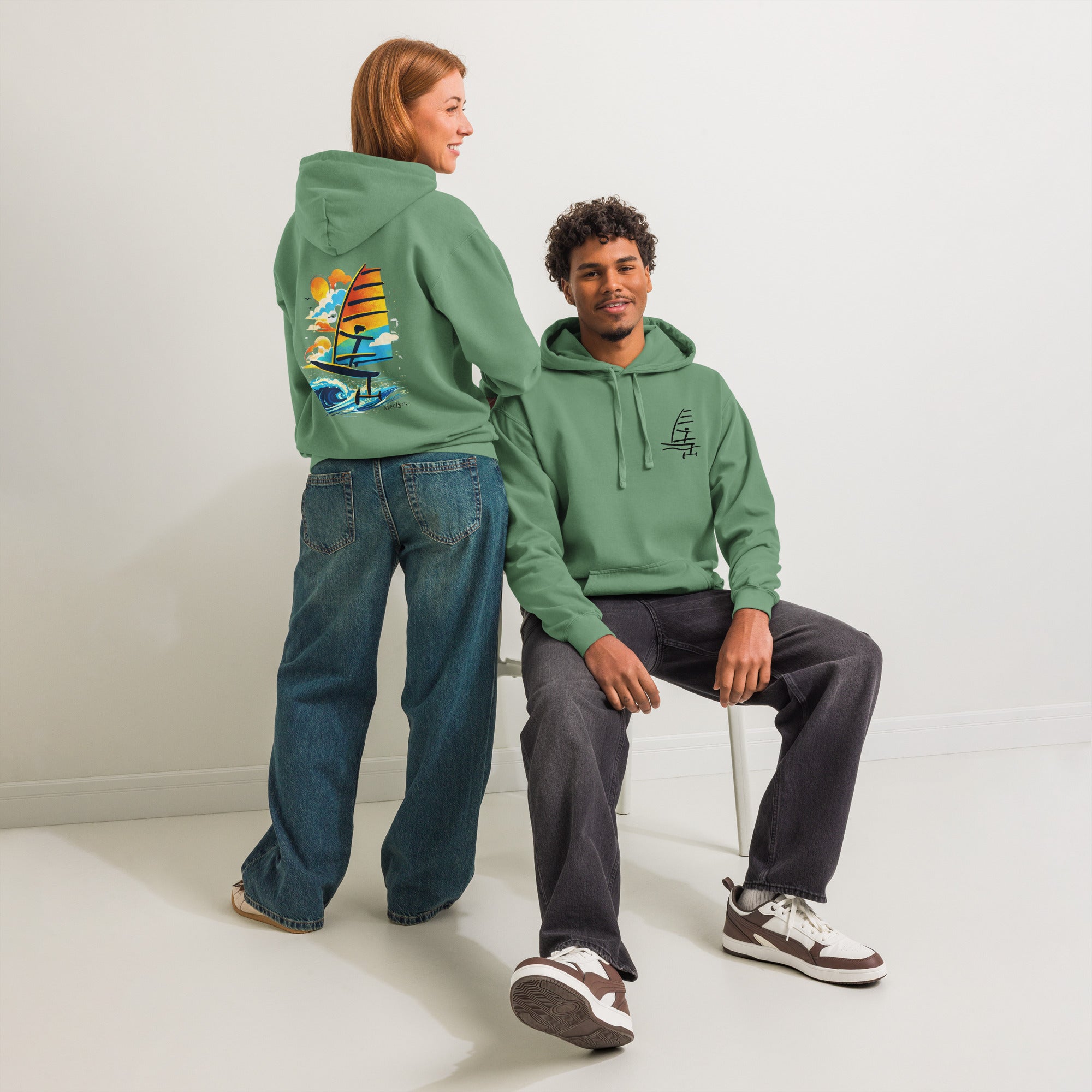 Windsurf Foil Classic Sunset Graphic Unisex Hoodie-perfect windsurfing, wing foiling, windsurf foil themed graphic t-shirt-custom Reef Love Design