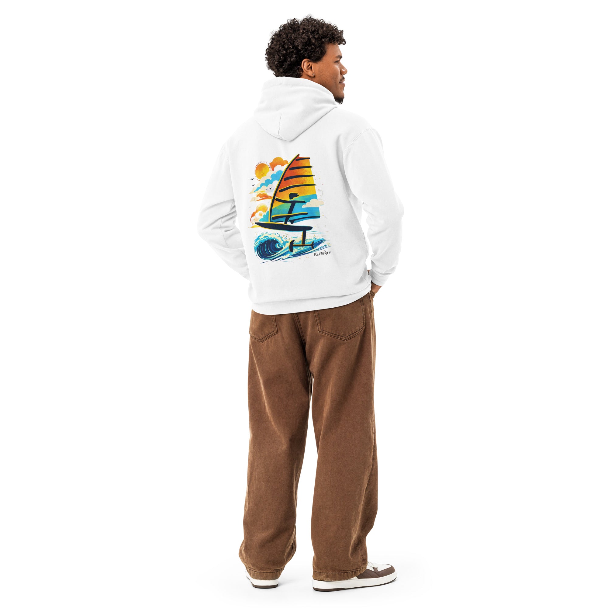 Windsurf Foil Classic Sunset Graphic Unisex Hoodie-perfect windsurfing, wing foiling, windsurf foil themed graphic t-shirt-custom Reef Love Design