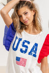 USA Theme Color Block Organza Ruffle Sleeve Top-T-Shirt-Reef Love