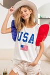 USA Theme Color Block Organza Ruffle Sleeve Top-T-Shirt-Reef Love
