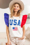 USA Theme Color Block Organza Ruffle Sleeve Top-T-Shirt-Reef Love