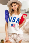 USA Theme Color Block Organza Ruffle Sleeve Top-T-Shirt-Reef Love