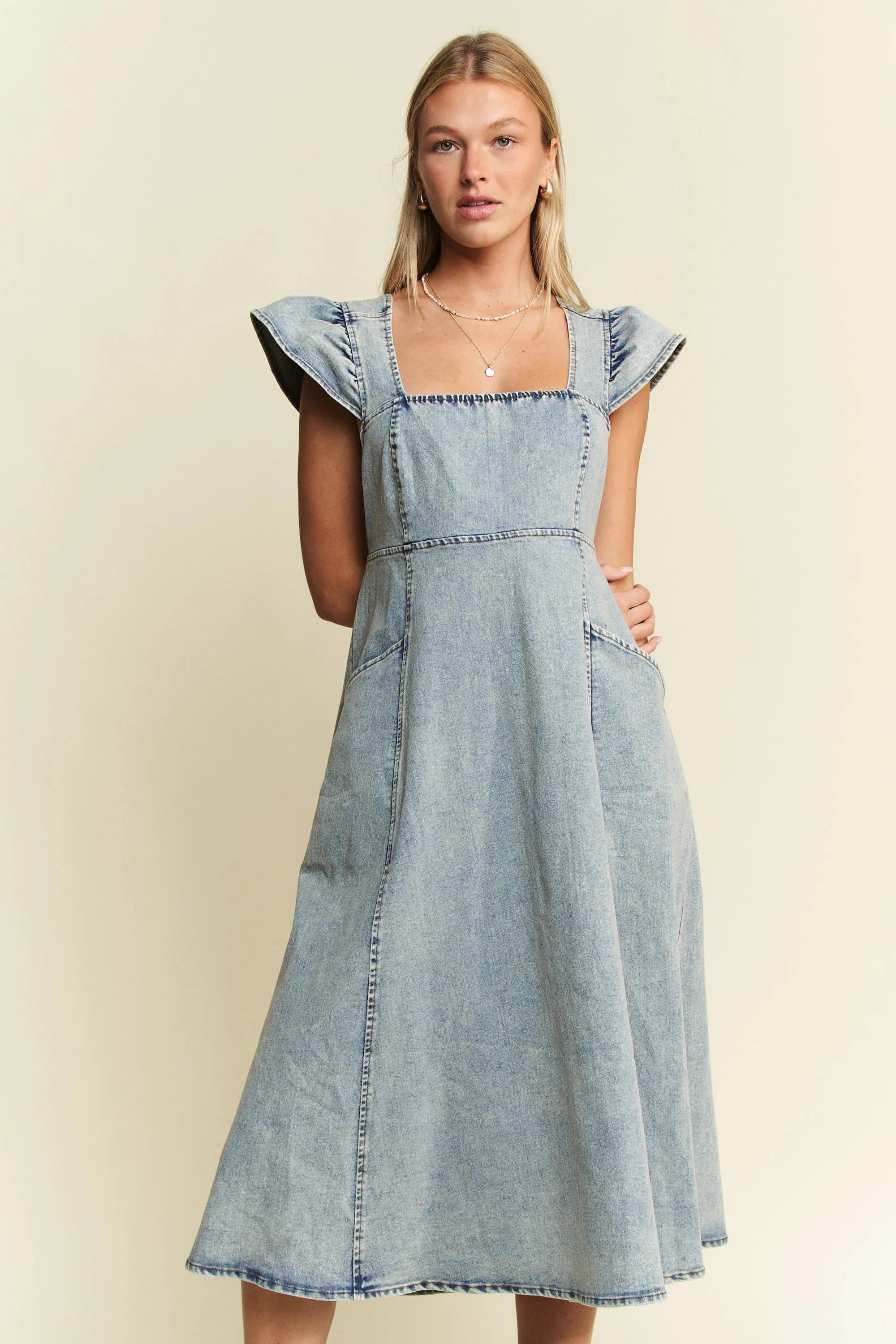 Vintage Ruffled Denim Midi Dress-Denim Midi Dress-Reef Love