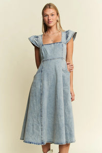 Vintage Ruffled Denim Midi Dress-Denim Midi Dress-Reef Love