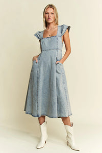 Vintage Ruffled Denim Midi Dress-Denim Midi Dress-Reef Love