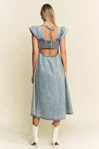Vintage Ruffled Denim Midi Dress-Denim Midi Dress-Reef Love