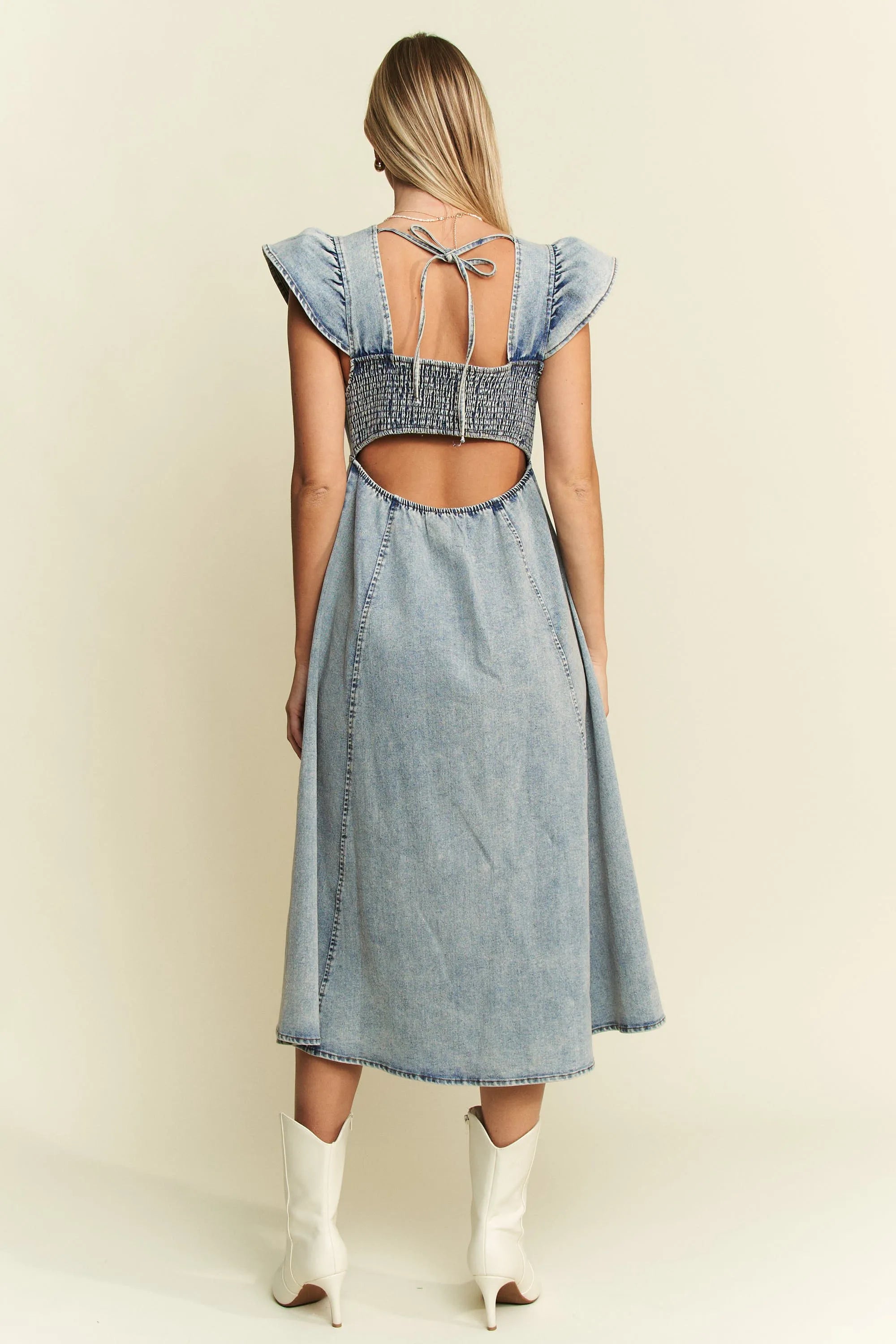 Vintage Ruffled Denim Midi Dress-Denim Midi Dress-Reef Love