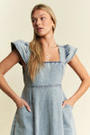 Vintage Ruffled Denim Midi Dress-Denim Midi Dress-Reef Love