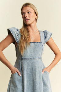 Vintage Ruffled Denim Midi Dress-Denim Midi Dress-Reef Love