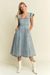Vintage Ruffled Denim Midi Dress-Denim Midi Dress-Reef Love