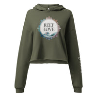 Green hoodie with 'Reef Love' logo on a white background