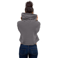 Women’s storm grey Reef Love logo cropped hoodie printed on Bella Canvas 7502 fleece.